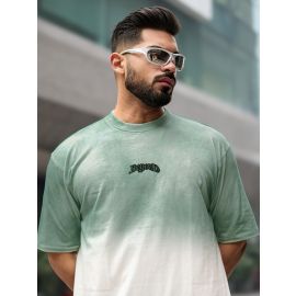 Maniac Mens Vibe Ombre Round Neck Half Sleeve Half White Cotton T-Shirt