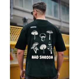 Maniac Mens Mushroom Acid Spray Round Neck Half Sleeve Navy Cotton T-Shirt