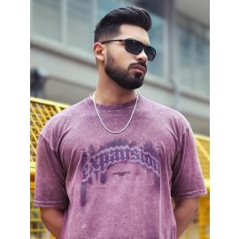 Maniac Mens Expansion Lava Dyed Round Neck Half Sleeve Purple Cotton T-Shirt