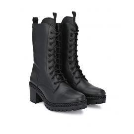 DELIZE, Textured Lace-Up Mid-Calf Length Boots