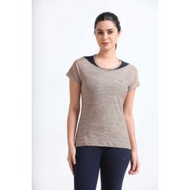 Activewear Warm Taupe Women Top - Overlap neck finish