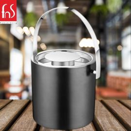 FnS Stainless Steel Ice Bucket With Lid (Black)