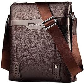 pu Leather Sling Bag Men Bag Casual Business Messenger Bag for Cross body Bag Male PU Shoulder Bags Leather Sling Messenger Bag (Brown, L- 10.05inch H- 11.5inch W- 3inch)