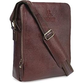 Unisex Genuine Leather Messenger Bag (Dark Brown)