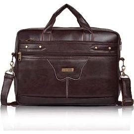 Veneer Men's 15.6 Inch Waterproof Synthetic Leather Computer Laptop Messenger Bag Briefcase Satchel Shoulder Bag (Brown, Large)