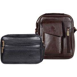 Combo Of Asset Faux Leather Sling Bag (Dark Brown) Multipurpose Travel Pouch Cash Money Pouch Wrist (Black)