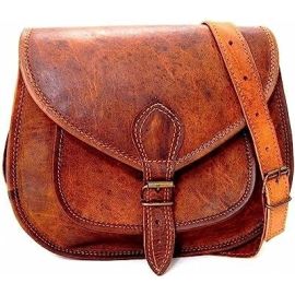 Leather Bag Vintage Brown Genuine Handmade Sling Bag (Large Brown)