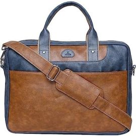 Leatherite 15.6 Inches Tan Unisex Bag Cross Over Shoulder Messenger Bag with Laptop Compartment (2103_tan_blu)