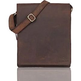 Vintage Hunter Leather Crossbody Messenger Bag For Mens.