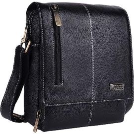 Genuine Leather Travel Messenger Sling Side Documents Bags| 1 Compartments |1 Inner Zipper pocket |1 front Slip pocket |1 front Zipper pocket |1 Back Zipper Pocket | Adjustable Strap (Black) (SB1167BLK)