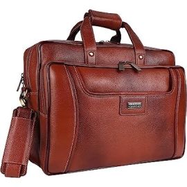 Laptop Bag for Men, Tan - Genuine Leather Office Messenger Bag - Fits 14/15.6/16 Inch Laptop/MacBook -Water Resistant -Shoulder Bag for Travel -Executive Office Bag with Warranty