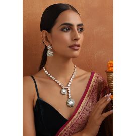 Swabhimann Jewellery,Rose Gold Finish Kundan Polki & Green Stone Handmade Long Necklace Set