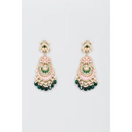 Adityam Jewels,Gold Finish Pink Kundan Polki Chandbali Earrings