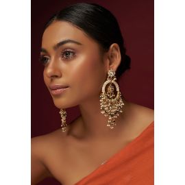 Adityam Jewels,Gold Finish Kundan Polki Chandbali Earrings