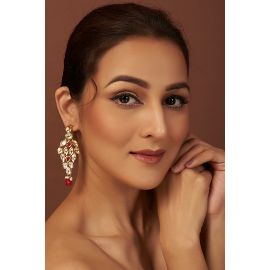 Minaki,Gold Red Plated Kundan Polki Dangler Earrings