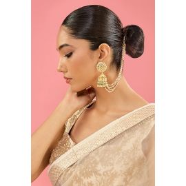 Amreli Jaipur,Gold Finish Pachi Kundan Polki & Pearl Jhumka Earrings