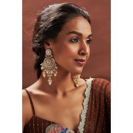 Just Shraddha,Gold Plated Kundan Polki & Pearl Chandbali Earrings