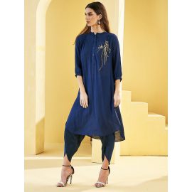 NAVY PEACOCK GATHERED TUNIC