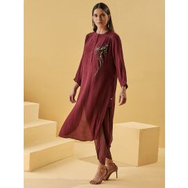 WINE PEACOCK GATHERED TUNIC