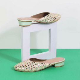 Women Green Ethnic Slip Ons