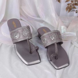 Women Gun-metal Party Slippers