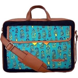 Funk For Hire Doll Printed Turquoise Pocket Navy Cotton Canvas Laptop Bag that fit up to 17" Laptop