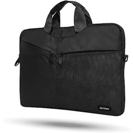 AirCase premium laptop bag with handle & shoulder strap fits upto 15.6" laptop/ macbook, wrinkle free, padded, waterproof light polyester case cover sleeve pouch, for men & women, Black- 6 months warranty