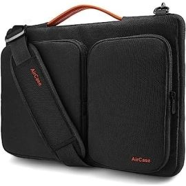 AirCase Office Messenger Sling Bag fits upto 14.1" Laptop/Macbook, Detachable Shoulder Strap, Waterproof, Shockproof, Carry Handle with Spacious Pockets, For Men & Women, Black