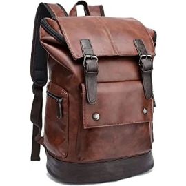 Brown Leatherette Anti Theft Casual Laptop Backpack with 15.6 Inch Laptop Pocket