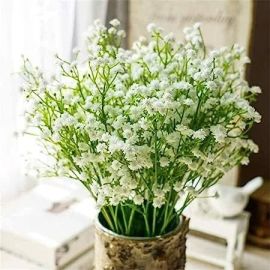 SATYAM KRAFT 5 Pcs Babys Breath Flowers Artificial Gypsophila Bouquets Flowers Gifting, Home, Bedroom, Garden, Balcony, Office Corner, Living Room decoration and Craft (Pack Of 5, White)(Without Vase Pot)