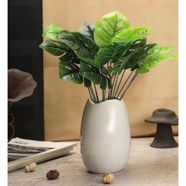 SATYAM KRAFT 2 Pcs Artificial Flower Faux Monstera Bunch Palm Leaves For Gifting, Home, Balcony, Office, Farmhouse, Bedroom, Living Room, Table Decor And Craft (2 Bunch,Green, Without Vase Pot, 38Cm)