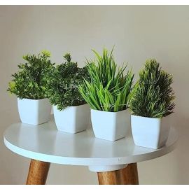 Litleo Mini Green Plant with Pot Small Greenery Decor for Indoor Home Farmhouse Aesthetic Bedroom Shelf Office Desk Bathroom Decoration (Set of 4)