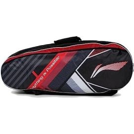 Li-Ning Hustler Triple Compartment with Side Pouch (9 in 1) Badminton Kit Bag (Black/Red)