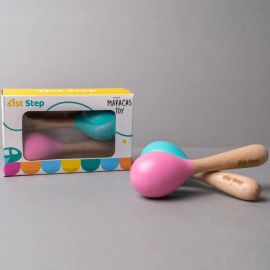 1st Step Wooden Maracus Toys Rattle - Pink And Mint Green - 6 months