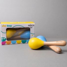 1st Step Wooden Maracus Toys Rattle - Blue And Yellow - 6 months