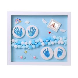 Babies Bloom Store  DIY Baby Handprint Footprint Ornament Keepsake Maker Kit, Baby Nursery Memory Art Kit, Baby Shower Gifts, Xmas Gifts, Precious Moment for Newborn, Baby Boy/Girl, Personalized Baby Prints (Blue) with LED lights