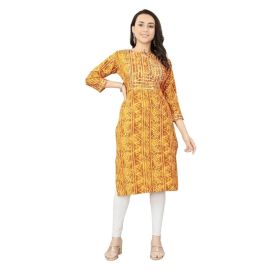 Bollyclues Women's Printed Crepe Straight Printed Kurti(CR-Gota)