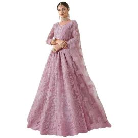 Bollyclues Women's Net Embroidered Semi-Stitched Lehenga Choli