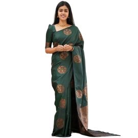 Bollyclues Kanjivaram Banarasi South Indian Traditional Soft Lichi Silk Saree With Un-stitched Blouse Piece