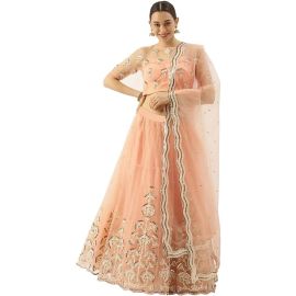 Bollyclues Women's Net Semi-Stitched Lehenga Choli