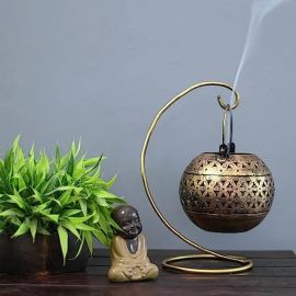 Lamcy Plaza Metal Gold Finish Rajasthani Tino Tea Light Candle | Dhoop Holder | Incense Burner | Dhoop Dani | Pooja Items | Home | Office | Indoor | Outdoor | Size : L7 X W5 X H10 Inches