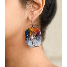 Ekibeki-Lotus Bloom Copper Enamel Earrings (Rainbow)