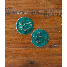 Ekibeki (Set of 2) Copper Enamel " Green Turtle" Fridge Magnet