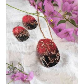 Ekibeki Kalighat Love Red Copper Enamel Pendant Set