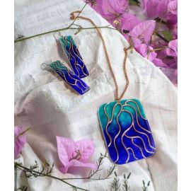 Ekibeki Wave Blue Copper Enamel Pendant Set