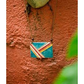 Ekibeki-Retro Lines Copper Enamel Rectangle Pendant