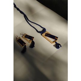 Ekibeki -- Jharokha Golden Grass Necklace and Earring Blue Set