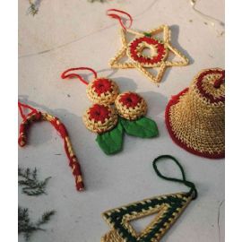 Ekibeki (Set of 5) Golden Grass Christmas Ornaments Red/Green (Small)