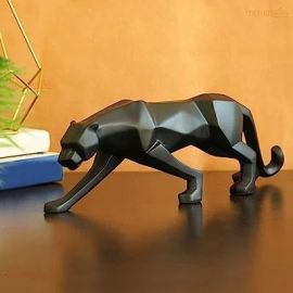 TIED RIBBONS Modern Geometrical Black Panther Jaguar Sculpture Showpiece Animal Figurines Decorative Item for Home Dcor Living Room Bedroom Table Top Decoration (10.1 cm x 26.6 cm), Resin