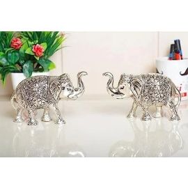 KridayKraft Elephant Metal Statue Small Size Silver Polish 2 pcs Set for Showpiece Enhance Your Home,Office Table Decorative & Gift Article,Animal Showpiece Figurines.